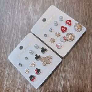 Kids Mickey Mouse Earrings Set - Red, Black, Silver